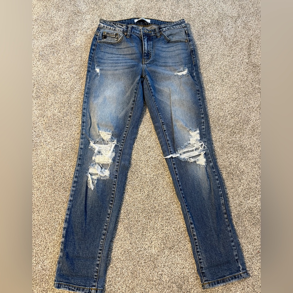 KanCan Blue Distressed Straight Leg Jeans